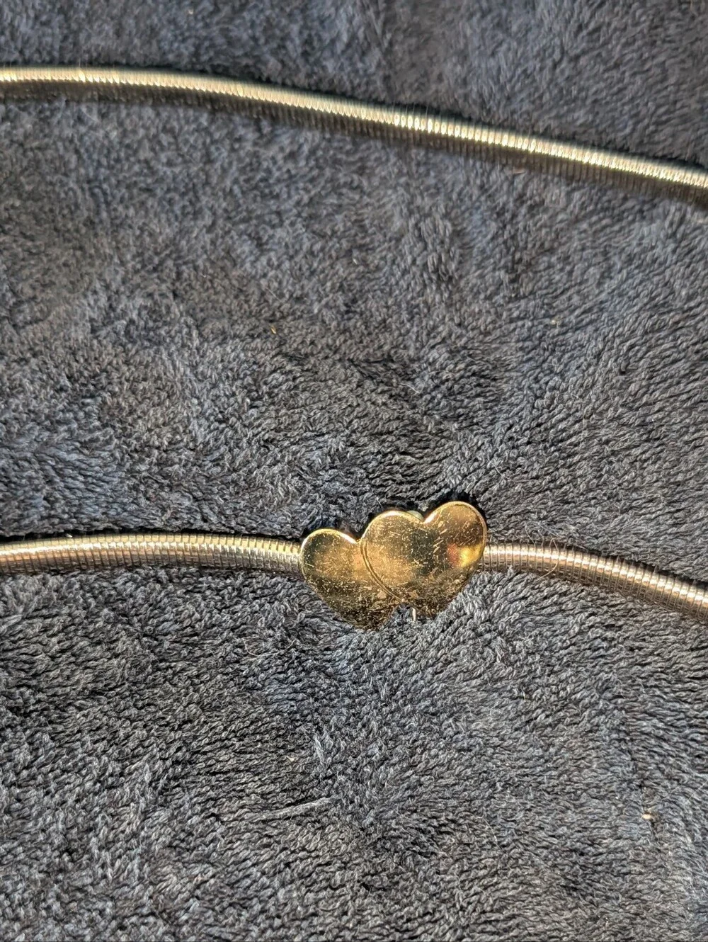 Vintage 70's Silvertone Snake Belt With Gold tone Heart Clasp